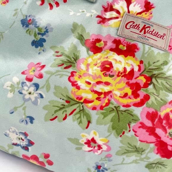 ~ Rare Cath Kidston XL Bag Tote Floral Coated Blue Handles Snap Zip Lined Pocket - Picture 11 of 16